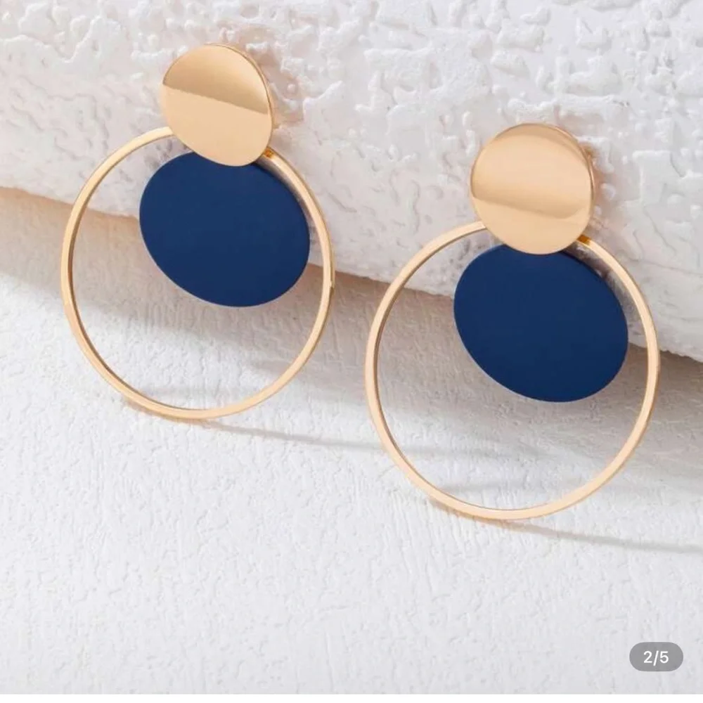 New Gold and Blue Hoop Earrings